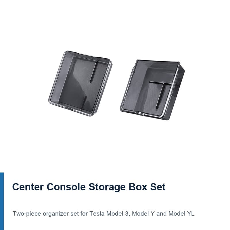 TINKON smoke-black center console storage box set for Tesla vehicles