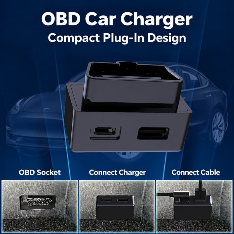TINKON compact OBD car charger with single USB-C or USB-A plus USB-C port options - additional view 4