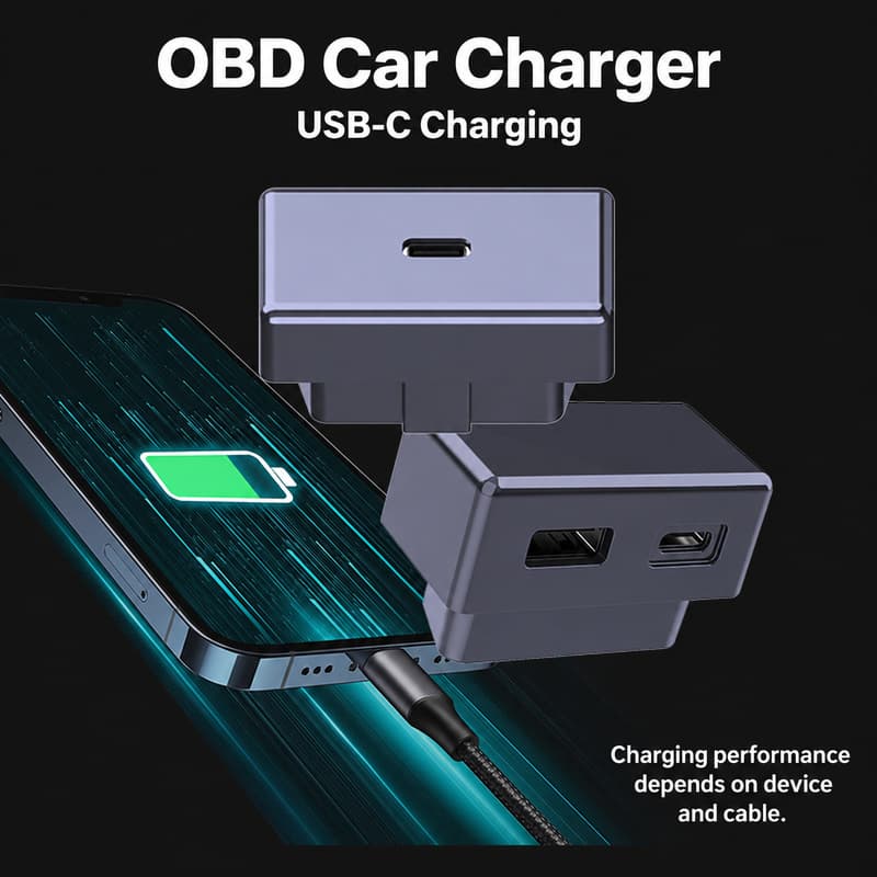 TINKON compact OBD car charger with single USB-C or USB-A plus USB-C port options - additional view 6