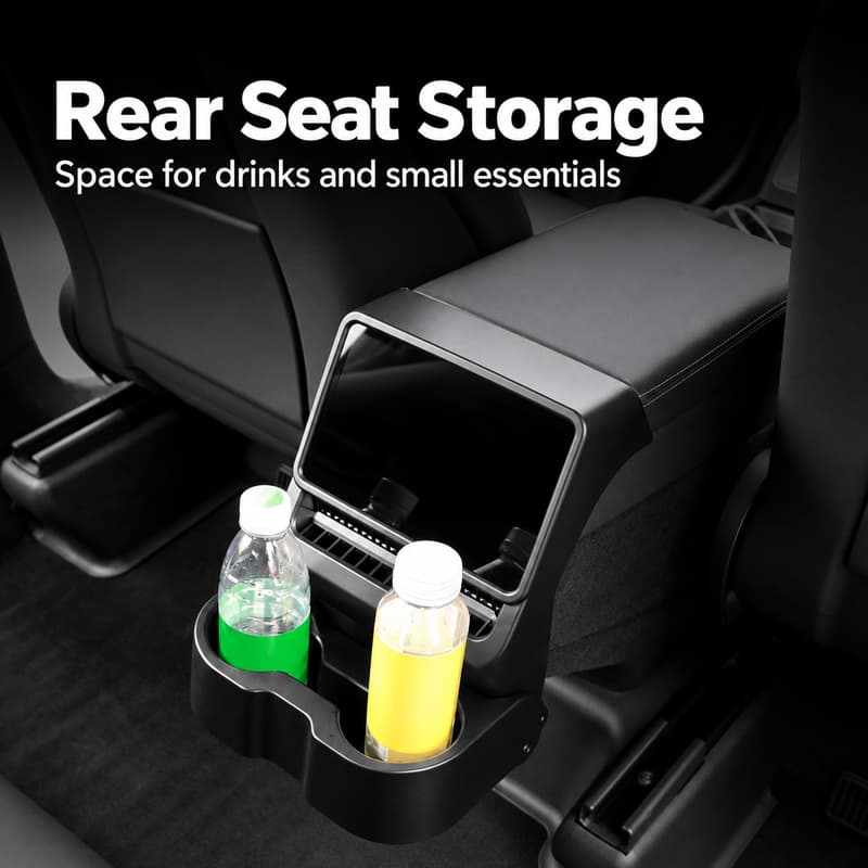 TINKON folding rear cup holder with screen frame and vent guard for compatible Tesla Model 3 and Model Y rear consoles - additional view 3