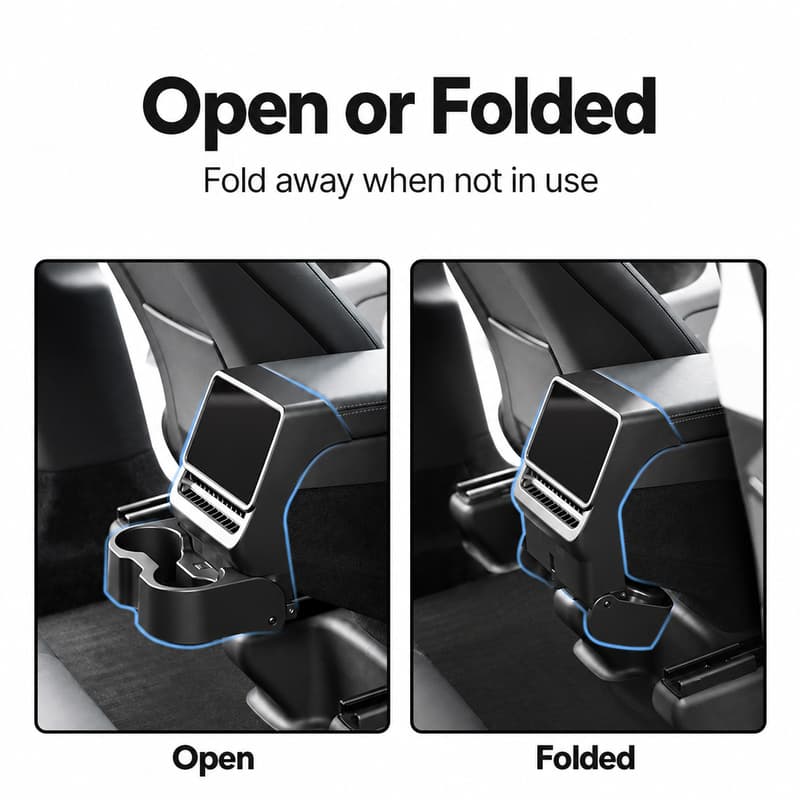 TINKON folding rear cup holder with screen frame and vent guard for compatible Tesla Model 3 and Model Y rear consoles - additional view 5