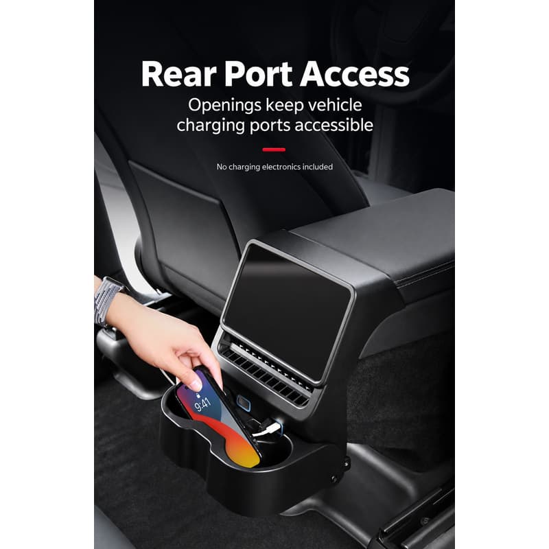 TINKON folding rear cup holder with screen frame and vent guard for compatible Tesla Model 3 and Model Y rear consoles - additional view 7