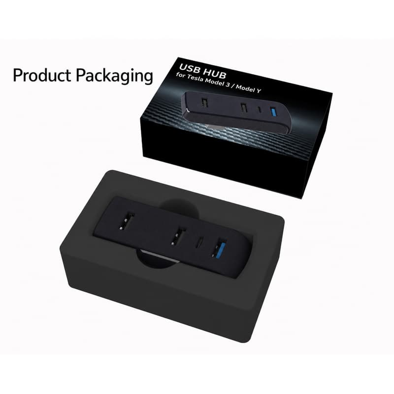 TINKON four-port glovebox USB hub with three USB-A ports and one USB-C port for compatible Tesla Model 3 and Model Y layouts - additional view 7