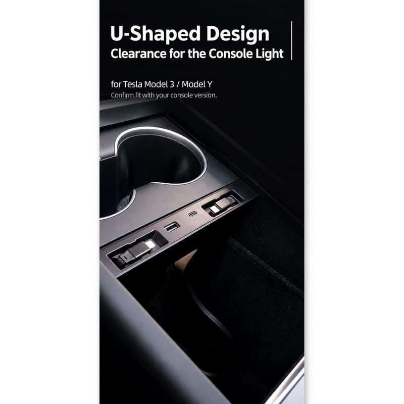 TINKON hidden console charging hub with retractable cables and USB-A plus USB-C ports for compatible Tesla Model 3 and Model Y interiors - additional view 7