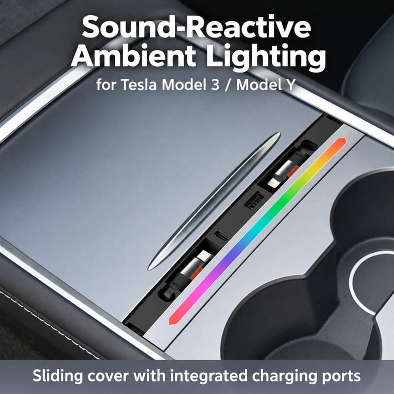 TINKON retractable center console charging hub for compatible Tesla Model 3 and Model Y interiors - additional view 3