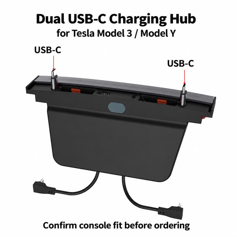 TINKON retractable center console charging hub for compatible Tesla Model 3 and Model Y interiors - additional view 7