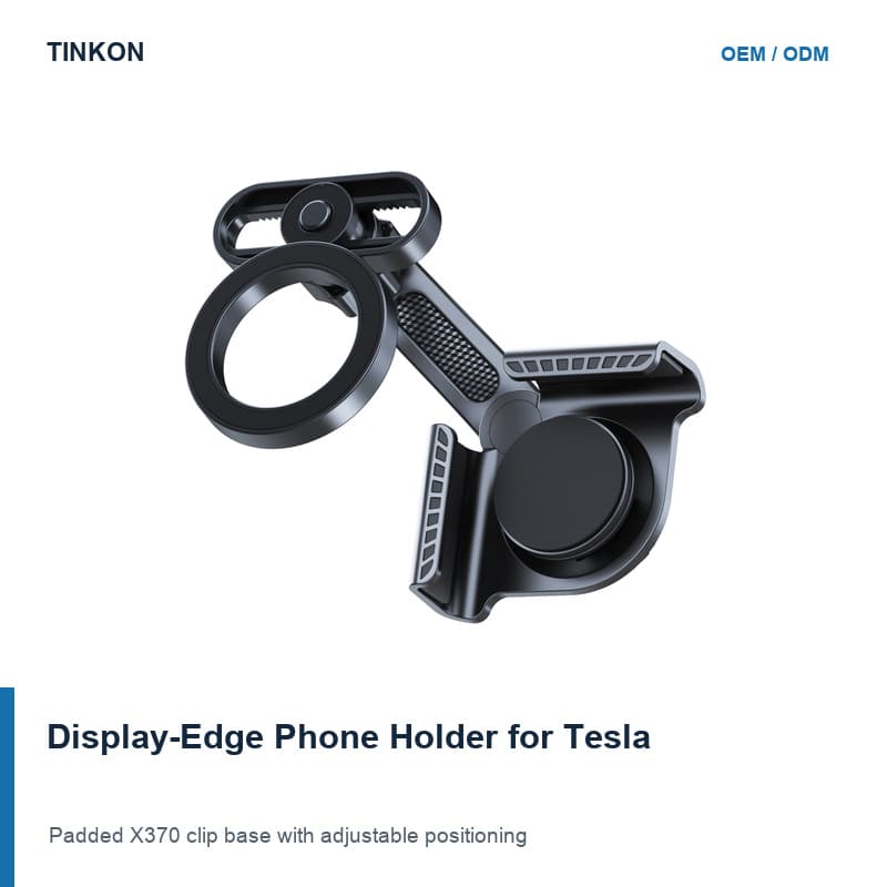 TINKON display-edge clip-on phone holder for compatible Tesla center displays
