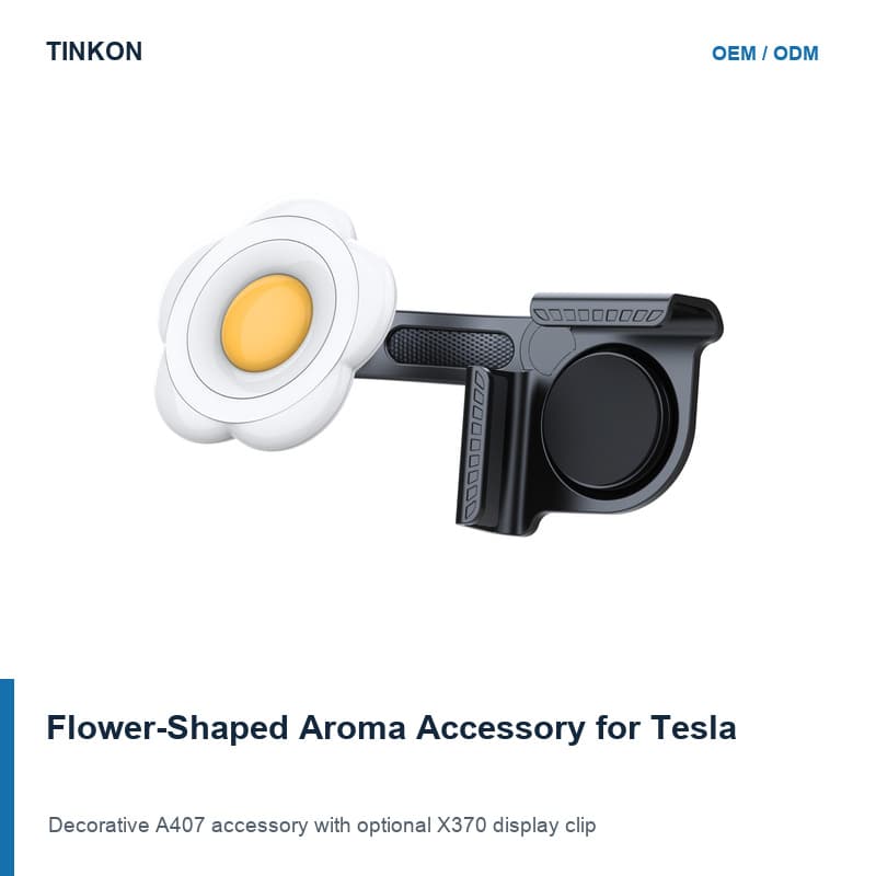 TINKON flower-shaped display-mount aroma accessory for compatible Tesla interiors