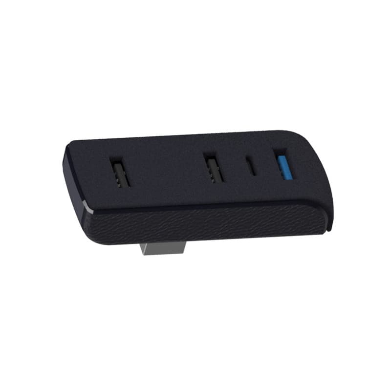 TINKON four-port glovebox USB hub with three USB-A ports and one USB-C port for compatible Tesla Model 3 and Model Y layouts