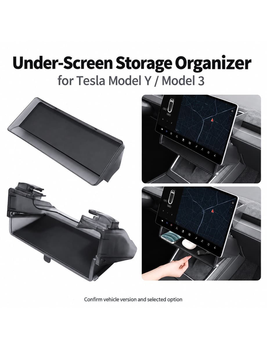TINKON under-screen sliding storage organizer for Tesla Model Y and Model 3