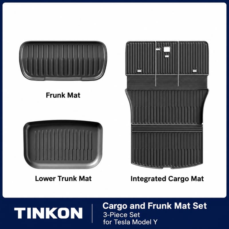 TINKON three-piece cargo and frunk mat set for Tesla Model Y