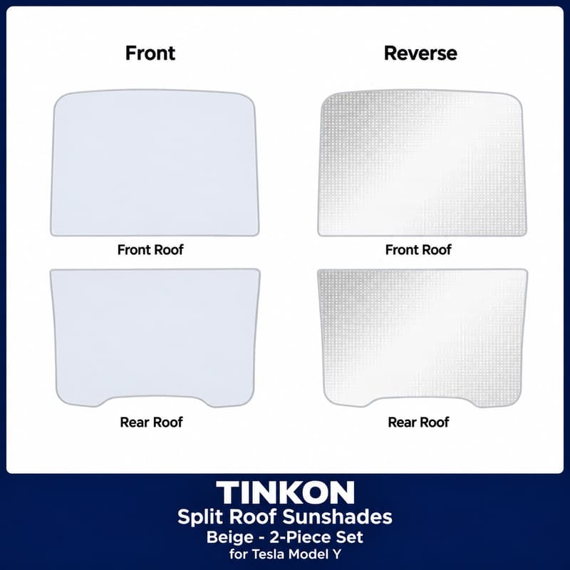 TINKON beige two-piece split roof sunshade set for Tesla Model Y