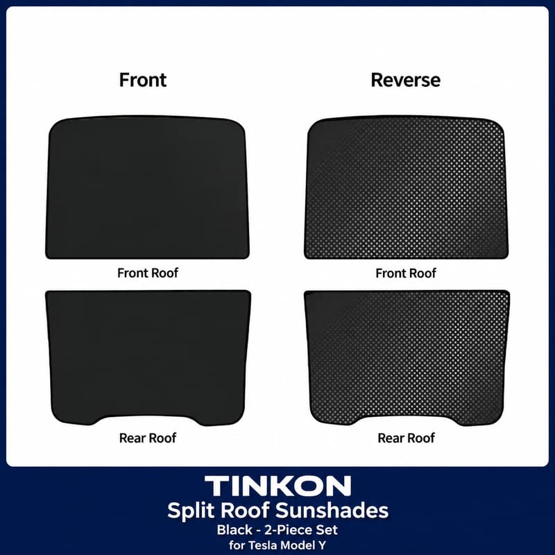 TINKON black two-piece split roof sunshade set for Tesla Model Y
