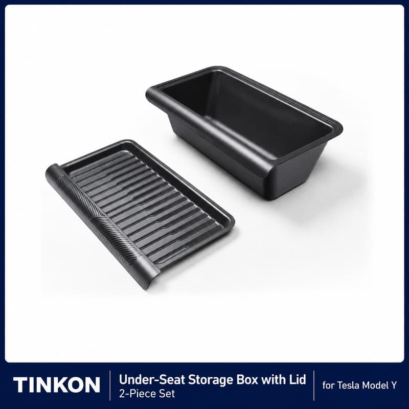 TINKON under-seat storage box and lid set for Tesla Model Y