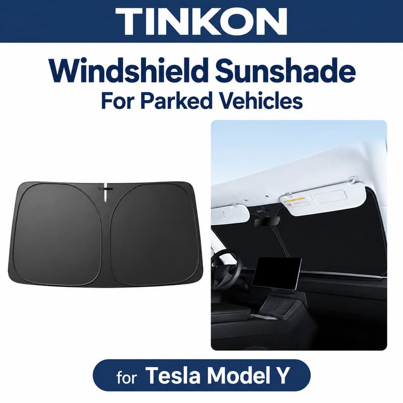 TINKON foldable windshield sunshade for Tesla Model Y parked vehicles