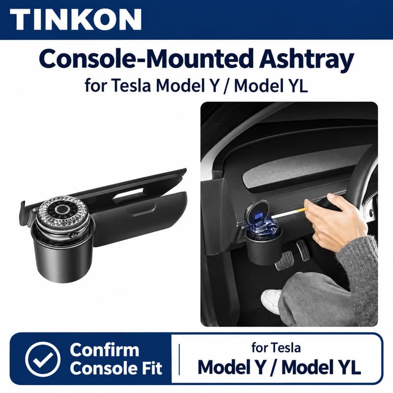TINKON console-mounted covered ashtray for Tesla Model Y and Model YL