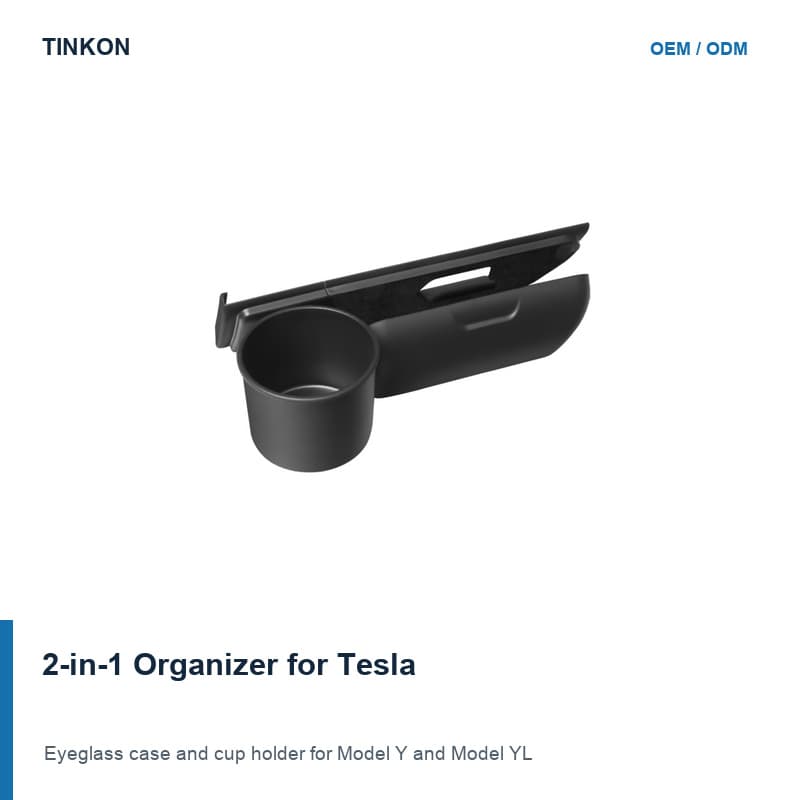 TINKON dashboard eyeglass case and cup holder for Tesla Model Y and Model YL