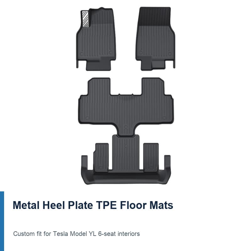 TINKON metal heel plate TPE floor mat set for Tesla Model YL six-seat interiors
