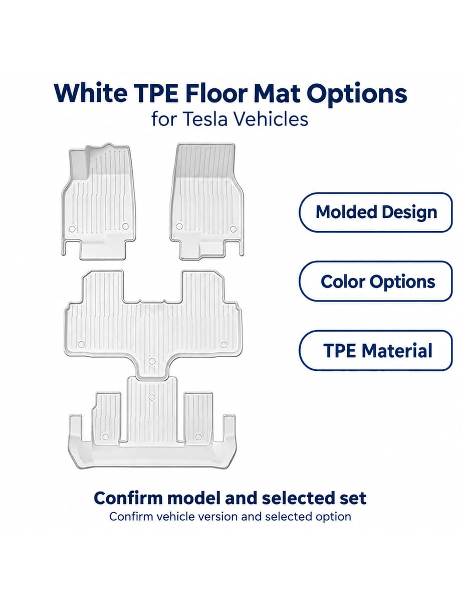 TINKON white molded TPE floor mat options for Tesla vehicles